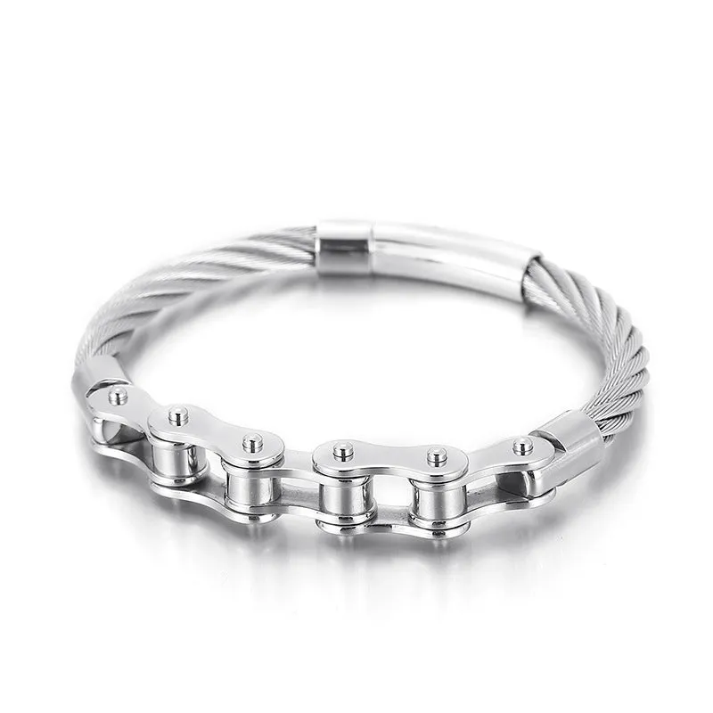 Personalized Stainless Steel Punk Bracelet with Locomotive Chain for Men and Women