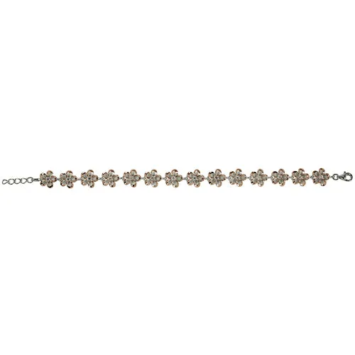 Pink Gold Plated Sterling Silver 10mm Plumeria Bracelet CZ Inlaid Two Tone