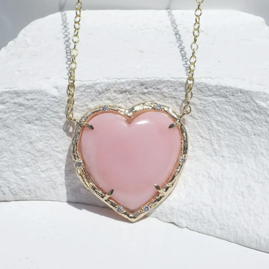 Pink Opal Heart Necklace