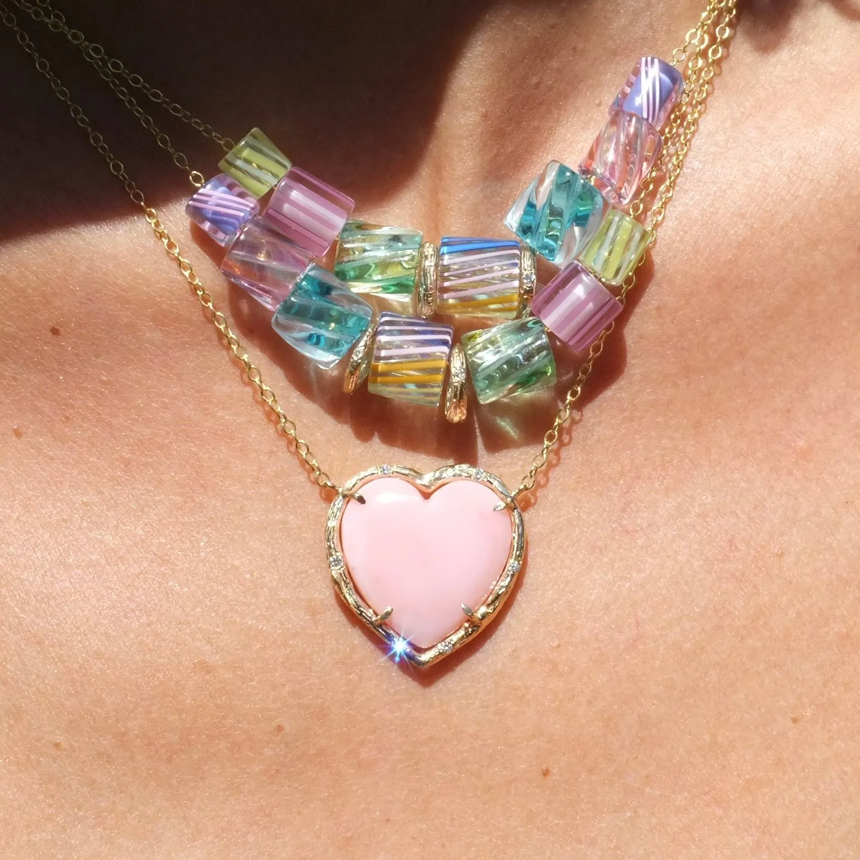 Pink Opal Heart Necklace