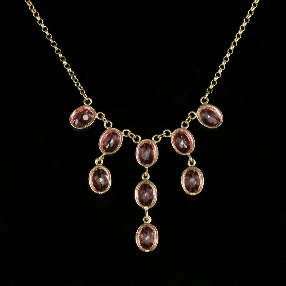 Pink Topaz Gold Necklace 9Ct Gold
