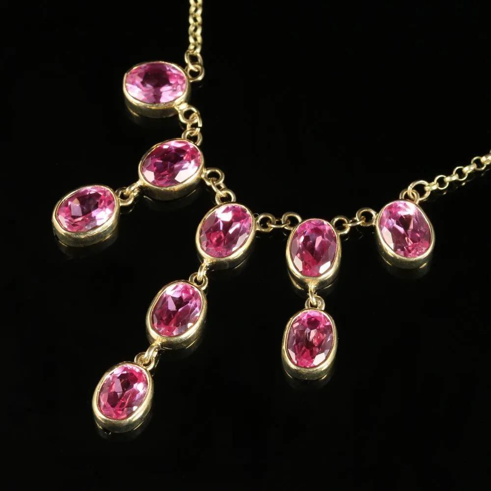 Pink Topaz Gold Necklace 9Ct Gold