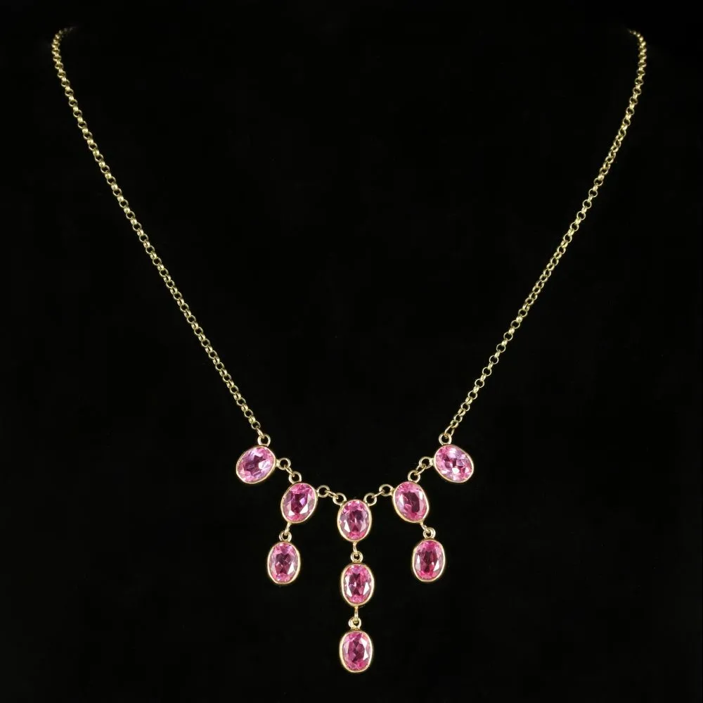 Pink Topaz Gold Necklace 9Ct Gold