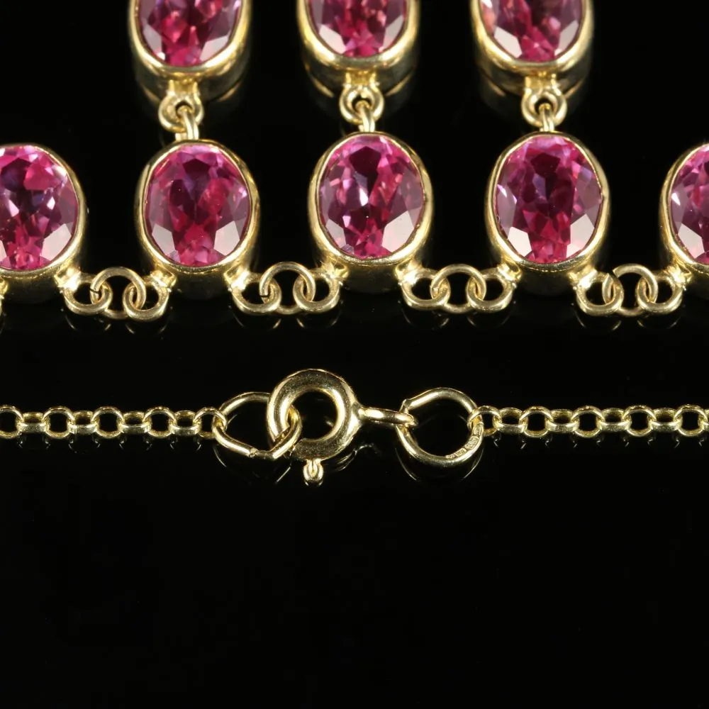 Pink Topaz Gold Necklace 9Ct Gold