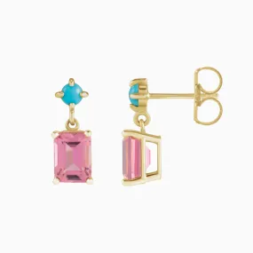 Pink Tourmaline and Turquoise Drop Earrings