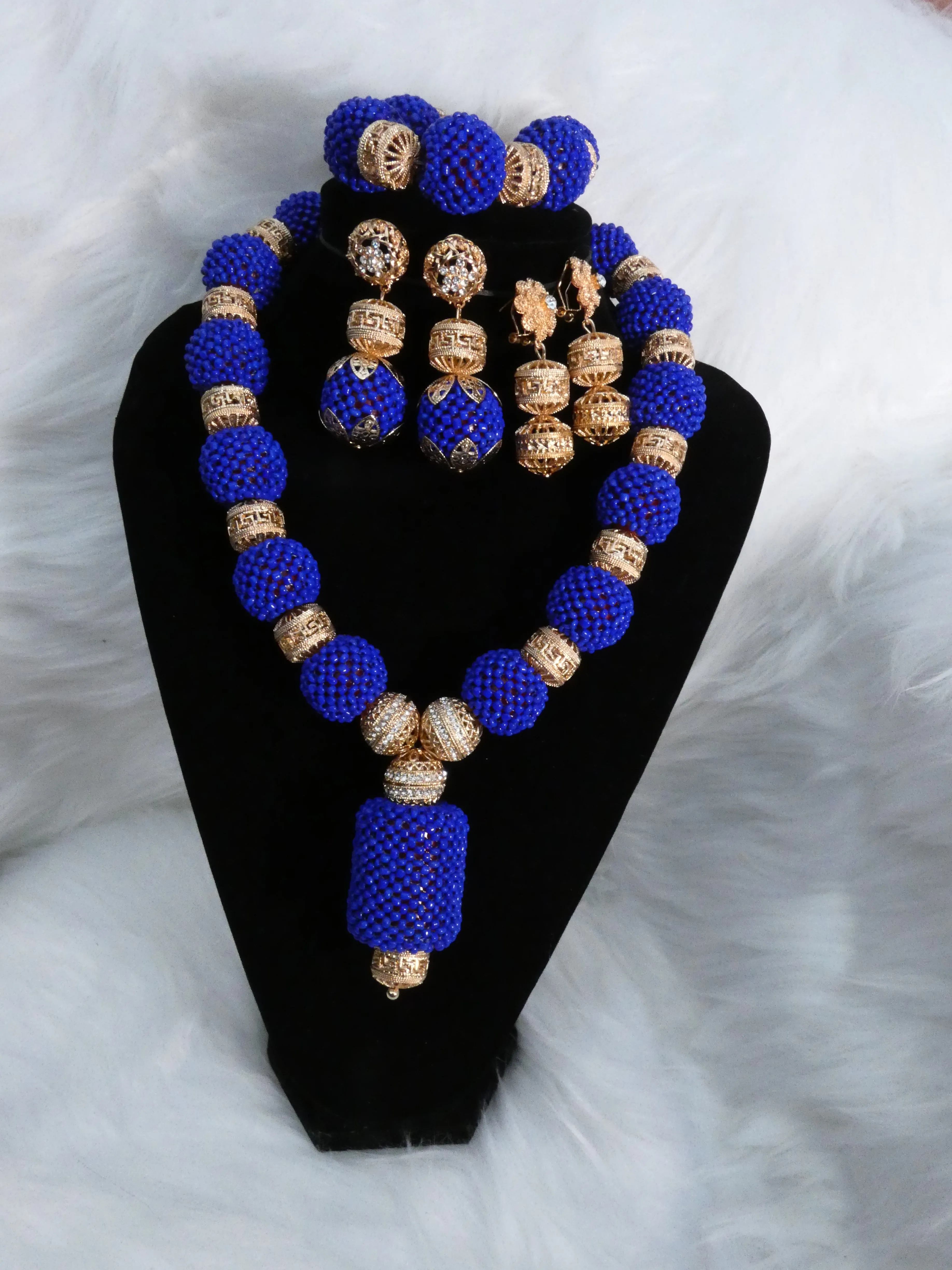 PrestigeApplause Latest Design Royal Blue Wedding Bridal Beads Necklace Jewellery Set