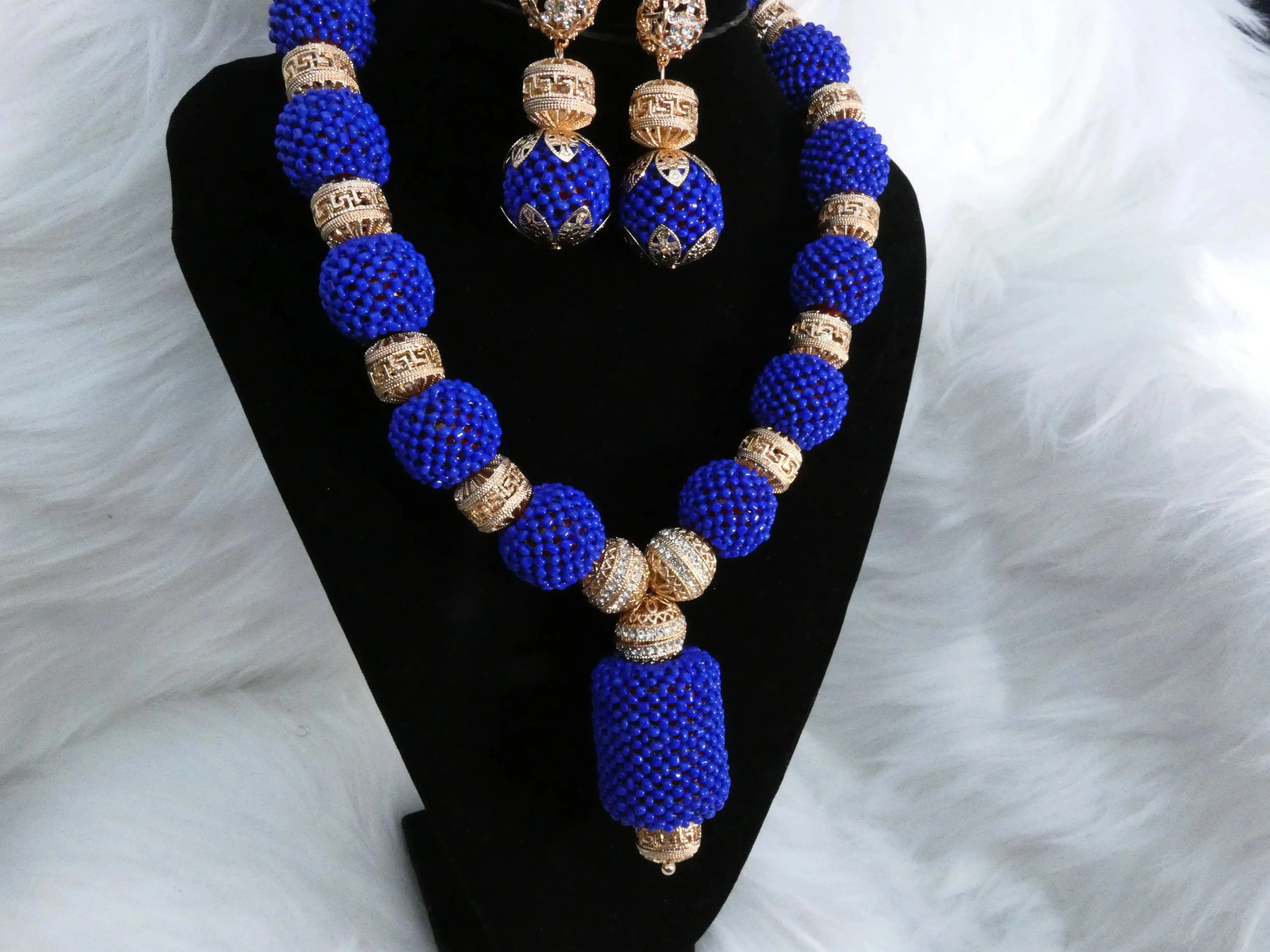 PrestigeApplause Latest Design Royal Blue Wedding Bridal Beads Necklace Jewellery Set