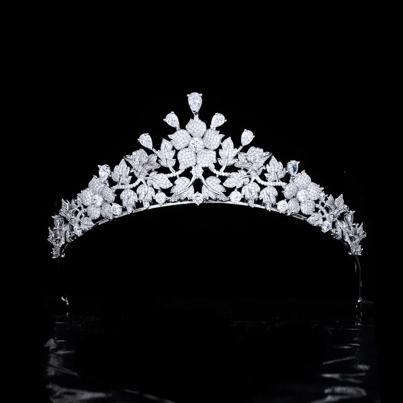 Pretty Flower Wedding Tiara,Crystal Leaves Bride Tiaras for Bride,Prom,Party Head Accessories,Hair Accessories for Women
