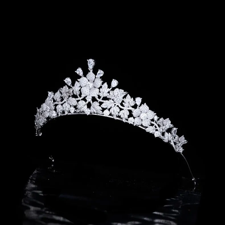 Pretty Flower Wedding Tiara,Crystal Leaves Bride Tiaras for Bride,Prom,Party Head Accessories,Hair Accessories for Women