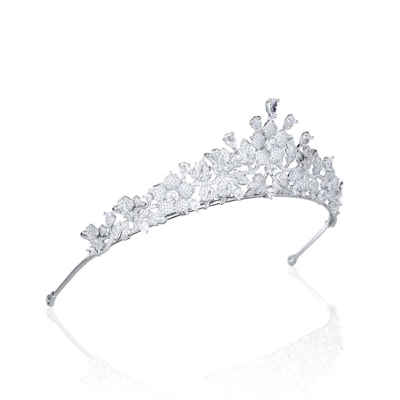 Pretty Flower Wedding Tiara,Crystal Leaves Bride Tiaras for Bride,Prom,Party Head Accessories,Hair Accessories for Women