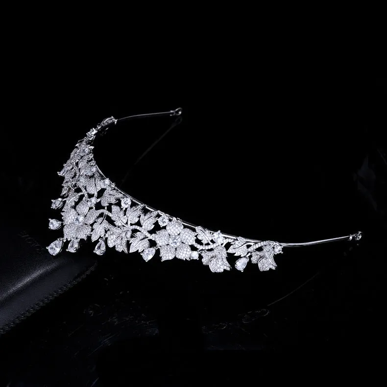 Pretty Flower Wedding Tiara,Crystal Leaves Bride Tiaras for Bride,Prom,Party Head Accessories,Hair Accessories for Women