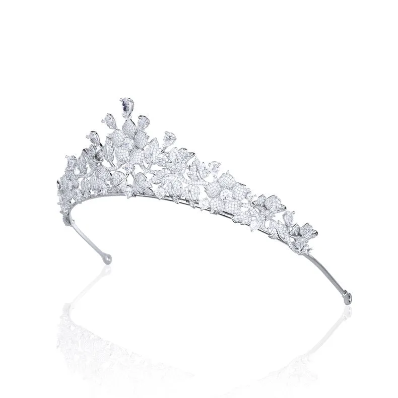 Pretty Flower Wedding Tiara,Crystal Leaves Bride Tiaras for Bride,Prom,Party Head Accessories,Hair Accessories for Women