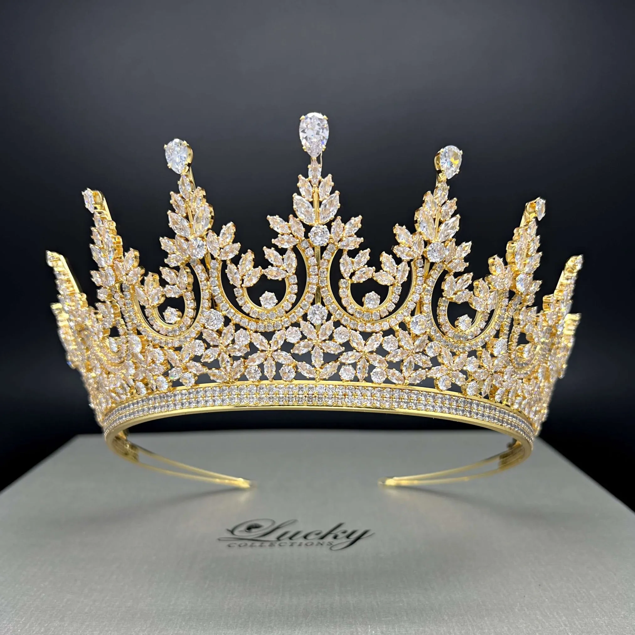 Quince Crown, Bridal Tiara, Quinceanera Corona with Peaks ,Finest Cut Zircon