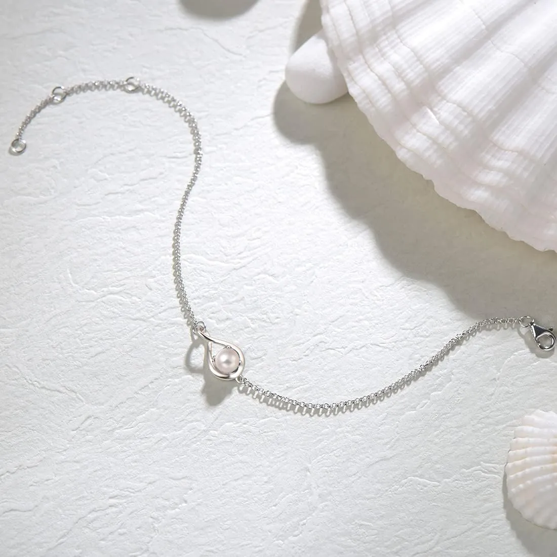 "Infinite Embrace" June Birthstone White Pearl Infinity Symbol Sterling Silver Bracelet
