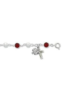Red and White Bracelet with Dove and Crucifix - UZBR269D