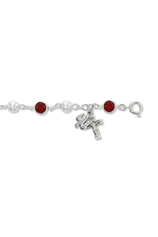 Red and White Bracelet with Dove and Crucifix - UZBR269D