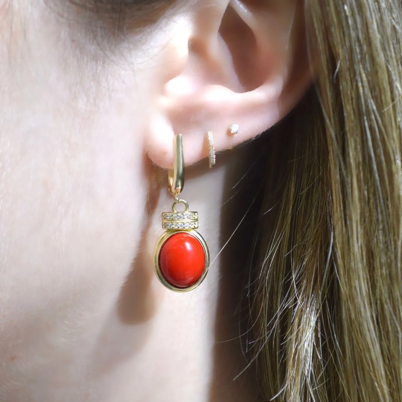 Red Coral 14K Gold Dangle Drop Earrings
