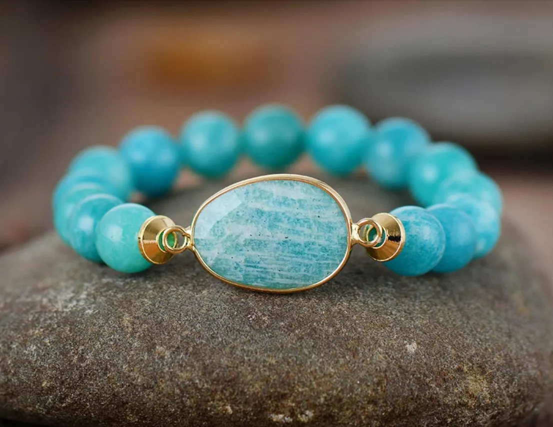 Red Grain Faceted Stone Elastic Bracelet