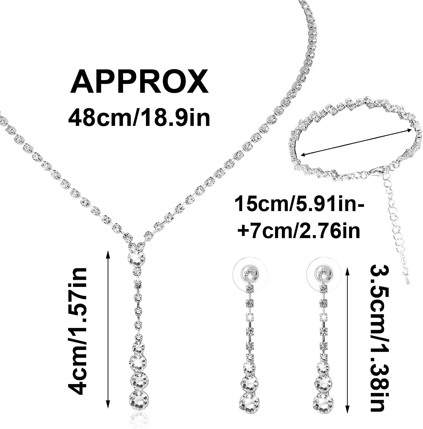 Rhinestone Necklace, Bracelet and Dangle Earring Set