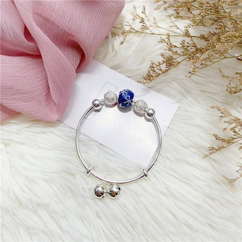 Rotating Copper Swan Bead Silver Bangle Bracelet