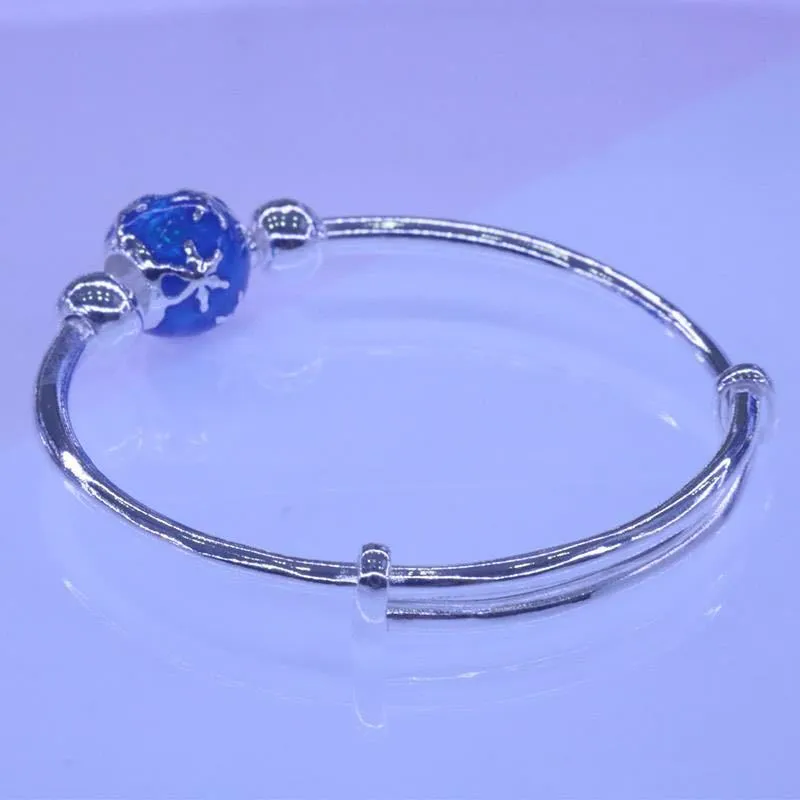 Rotating Copper Swan Bead Silver Bangle Bracelet
