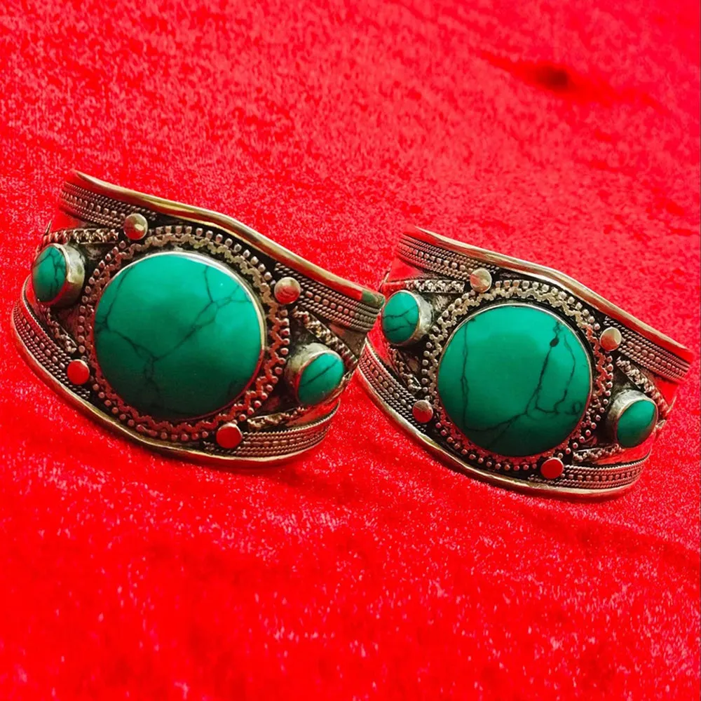 Round Shaped Stones Boho Tribal Cuff Bracelet