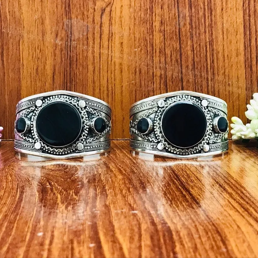 Round Shaped Stones Boho Tribal Cuff Bracelet