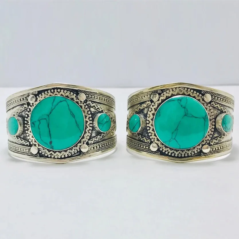 Round Shaped Stones Boho Tribal Cuff Bracelet