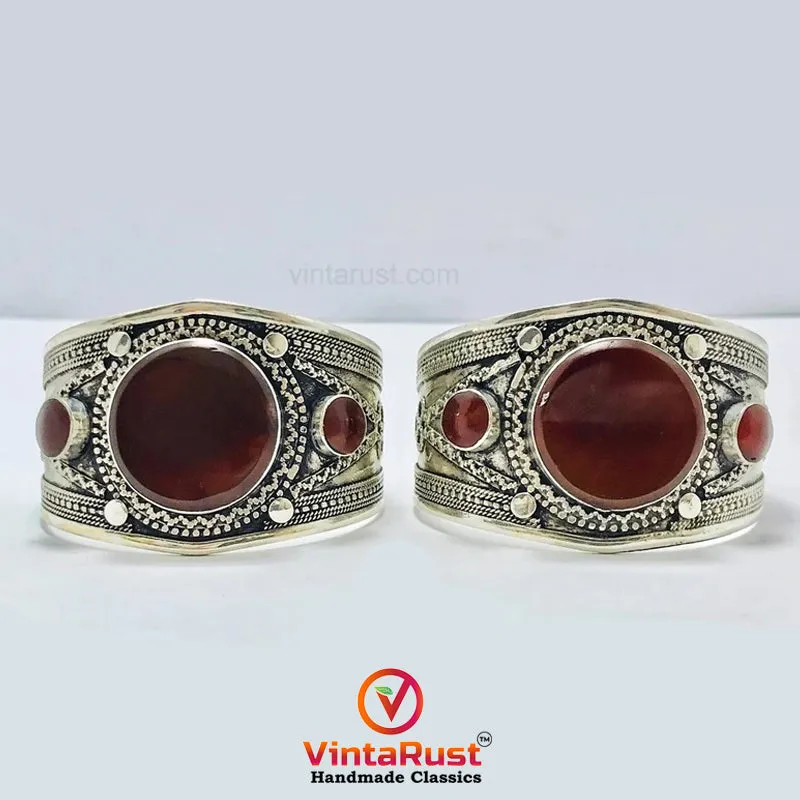 Round Shaped Stones Boho Tribal Cuff Bracelet