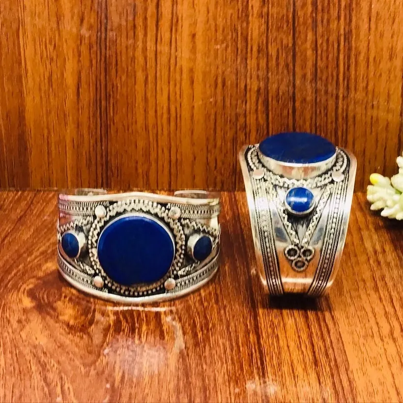Round Shaped Stones Boho Tribal Cuff Bracelet