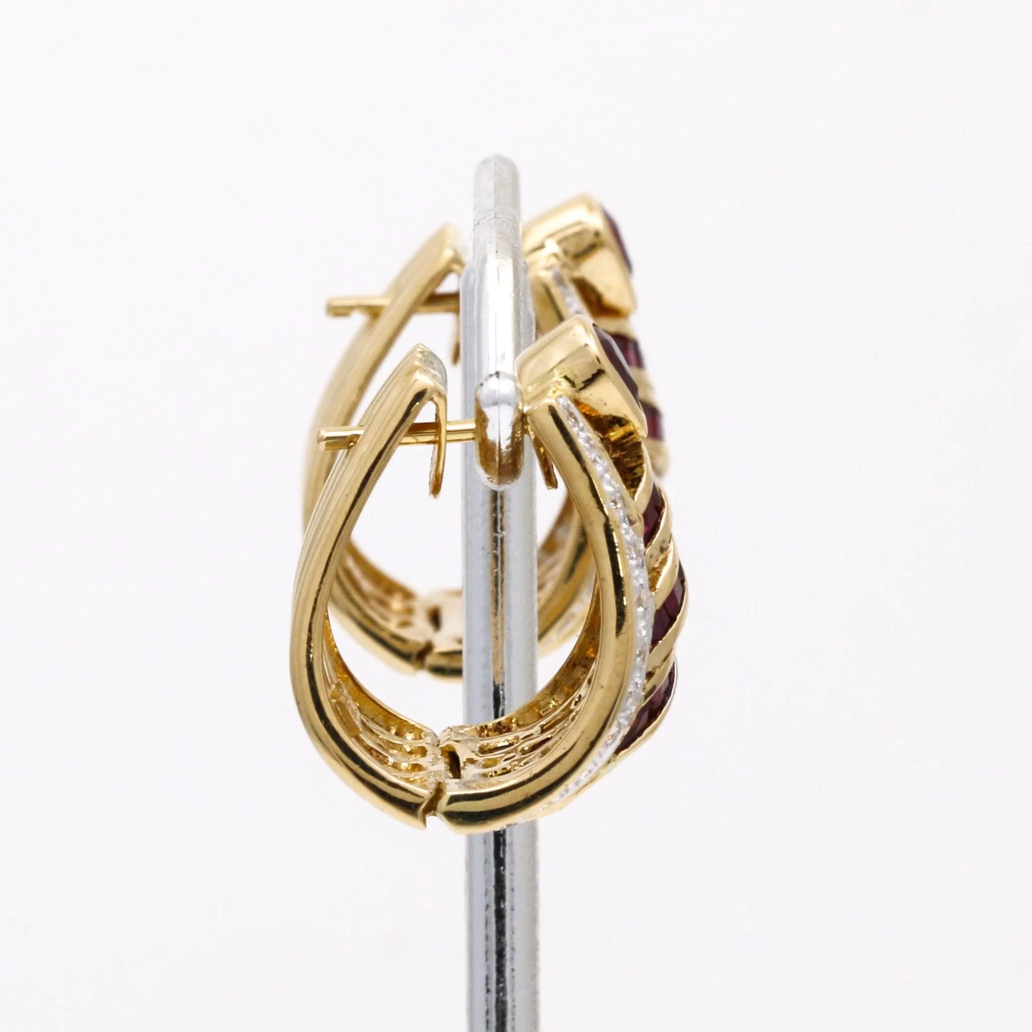 Ruby and Diamond Hoop Earrings 18k Yellow Gold 1.75 cttw