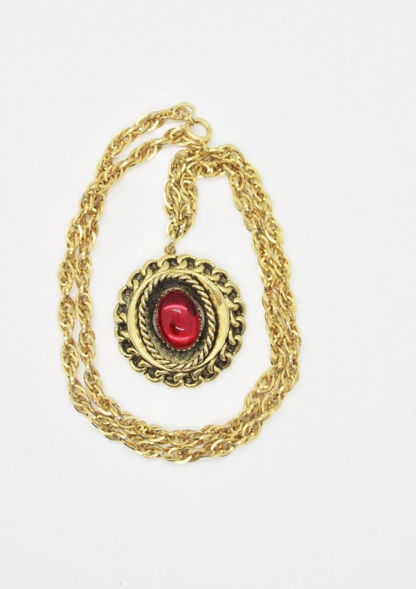 Ruby Red Old World Vintage Cabochon Necklace and Earrings