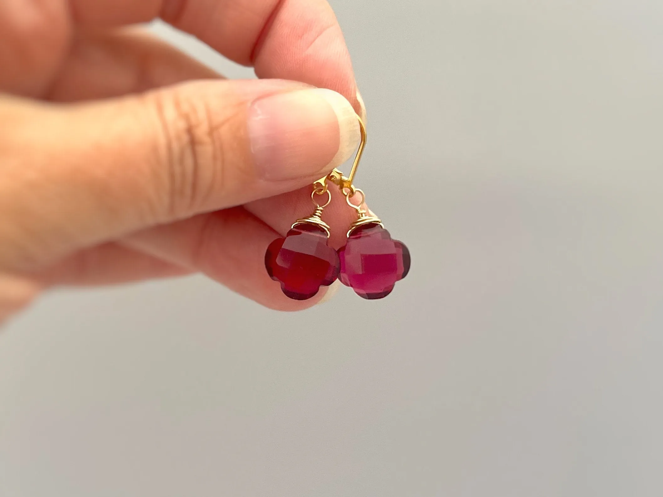 Ruby Red Quartz Clover Earrings