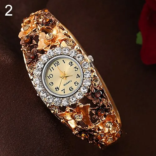 Sandwood Women Flower Butterfly Dress Watch Round Dial Rhinestone Bracelet Wristwatch fashion casual  new
