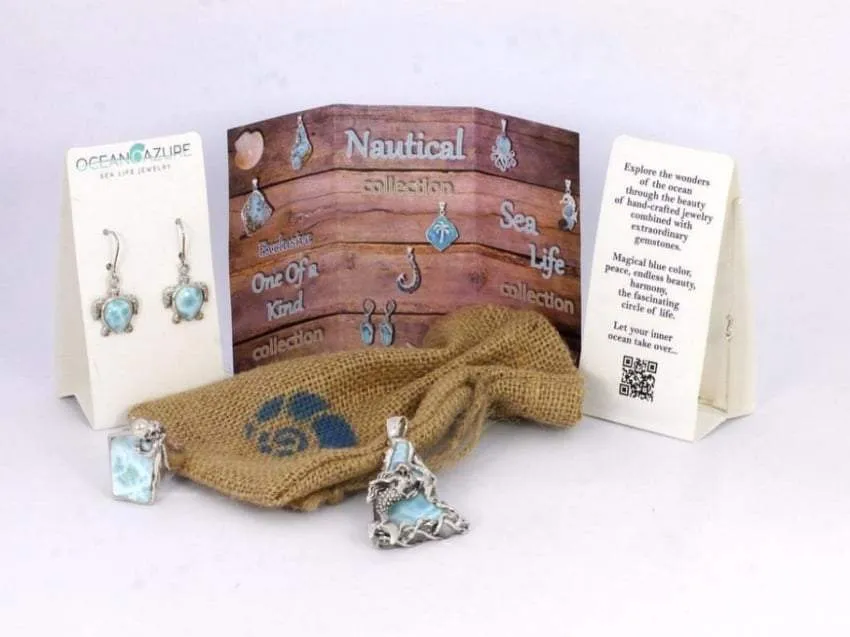 Seashell Necklace with Swiss Blue Topaz and Larimar