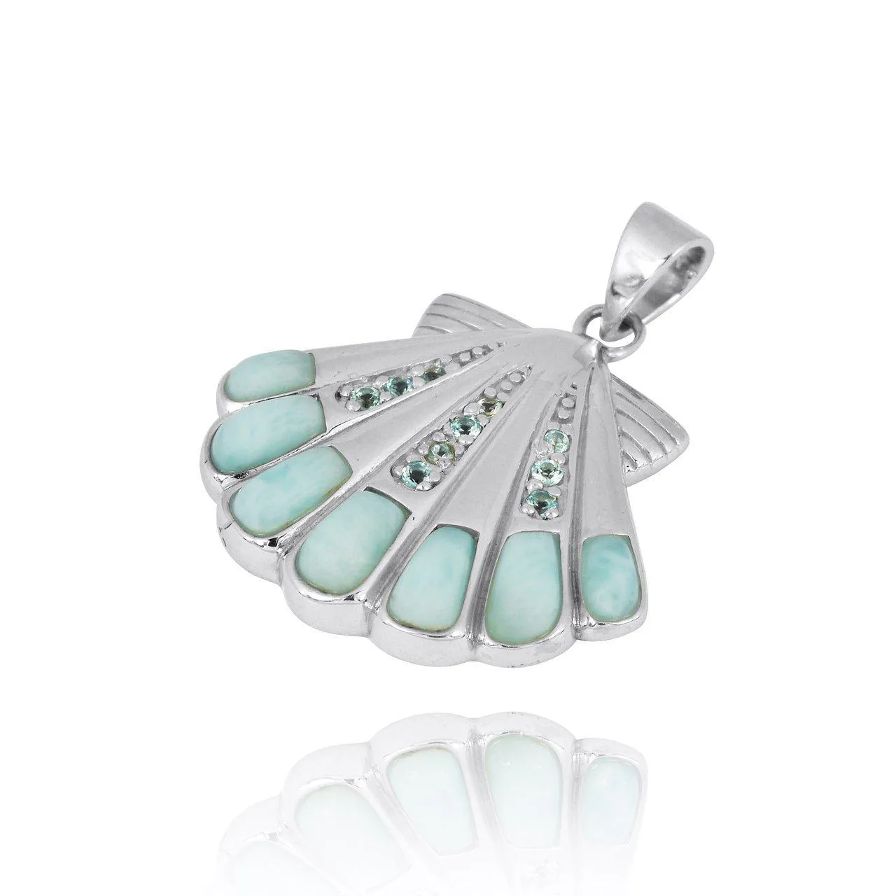 Seashell Necklace with Swiss Blue Topaz and Larimar