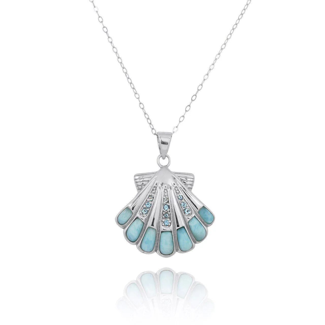Seashell Necklace with Swiss Blue Topaz and Larimar