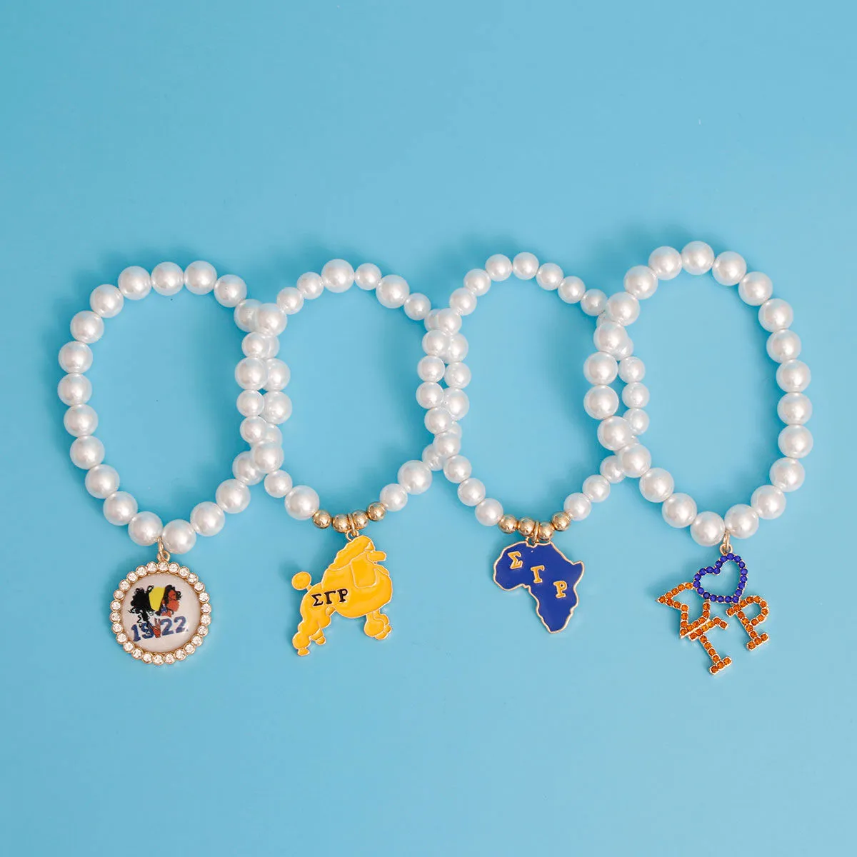 Sigma Gamma Rho Charm Bracelet Set Blue Gold Cream Pearl Sorority Set