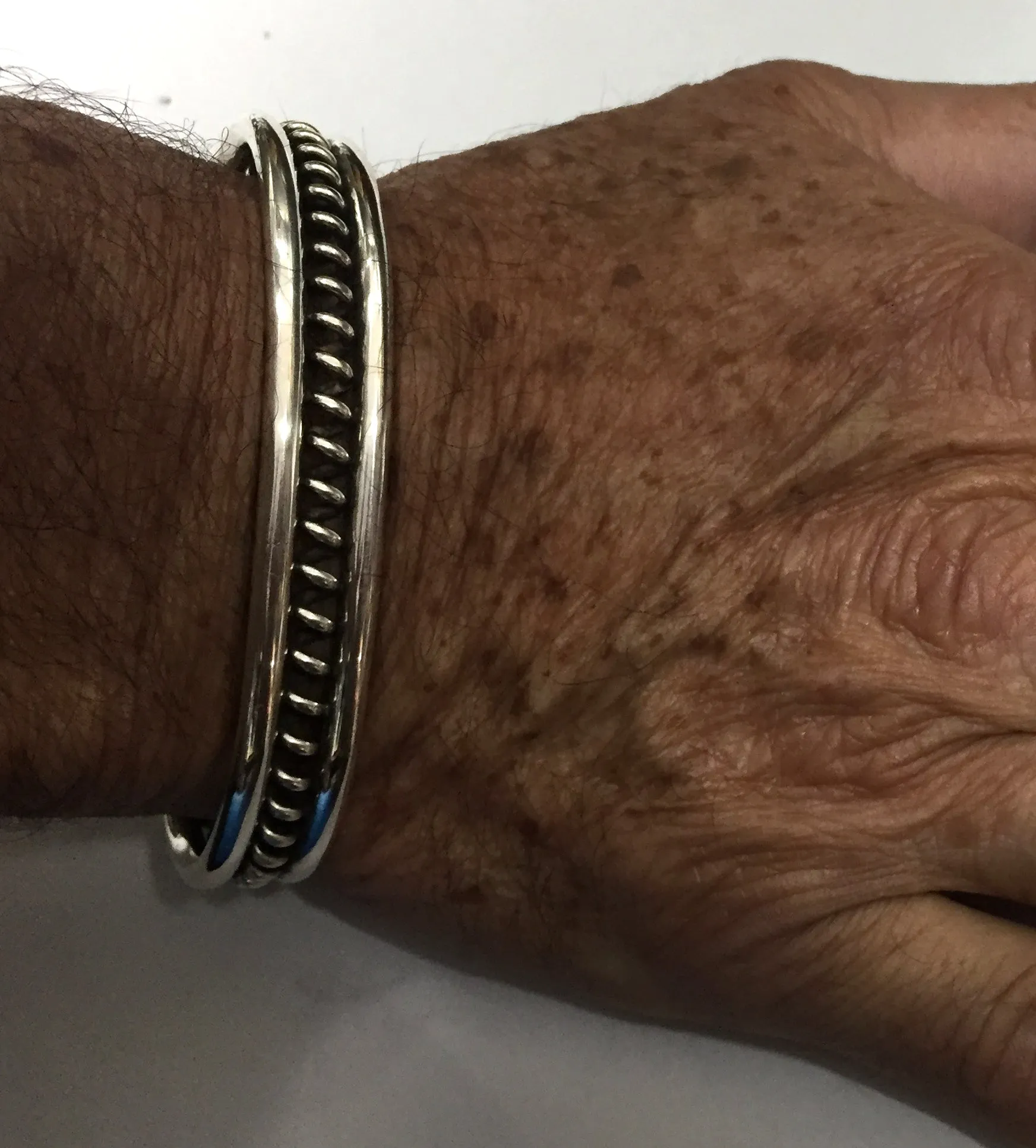 Silver & Gold Handmade Cork Screw Design Cuff Heavy Bracelet