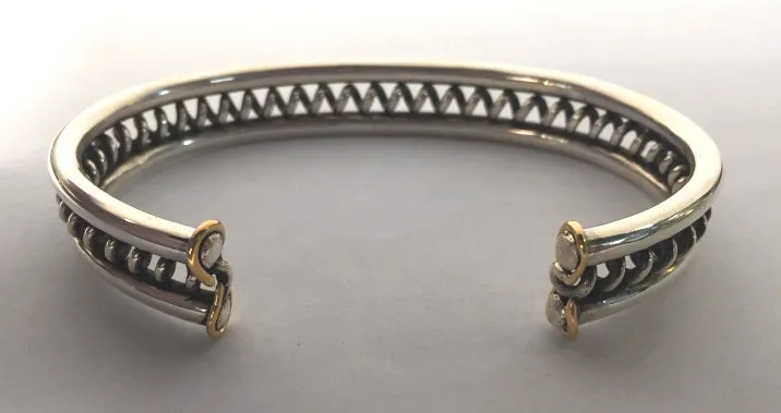 Silver & Gold Handmade Cork Screw Design Cuff Heavy Bracelet