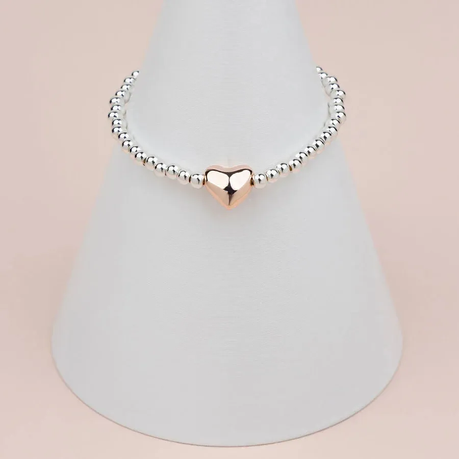 Silver & Rose Gold Small Heart Bracelet