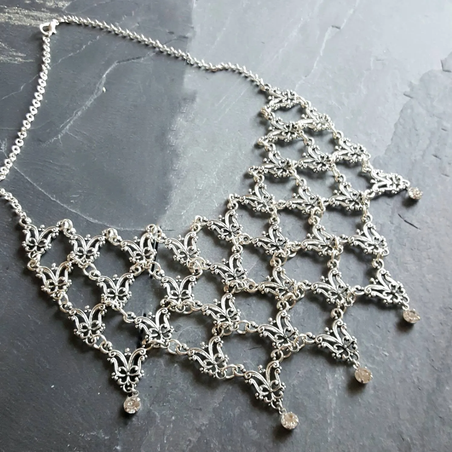 Silver Gothic Victorian Necklace - Bridal Jewelry - Ren Faire Costume - Victorian Jewelry - Fantasy Jewelry - Prom Jewelry - Handmade Gift Idea