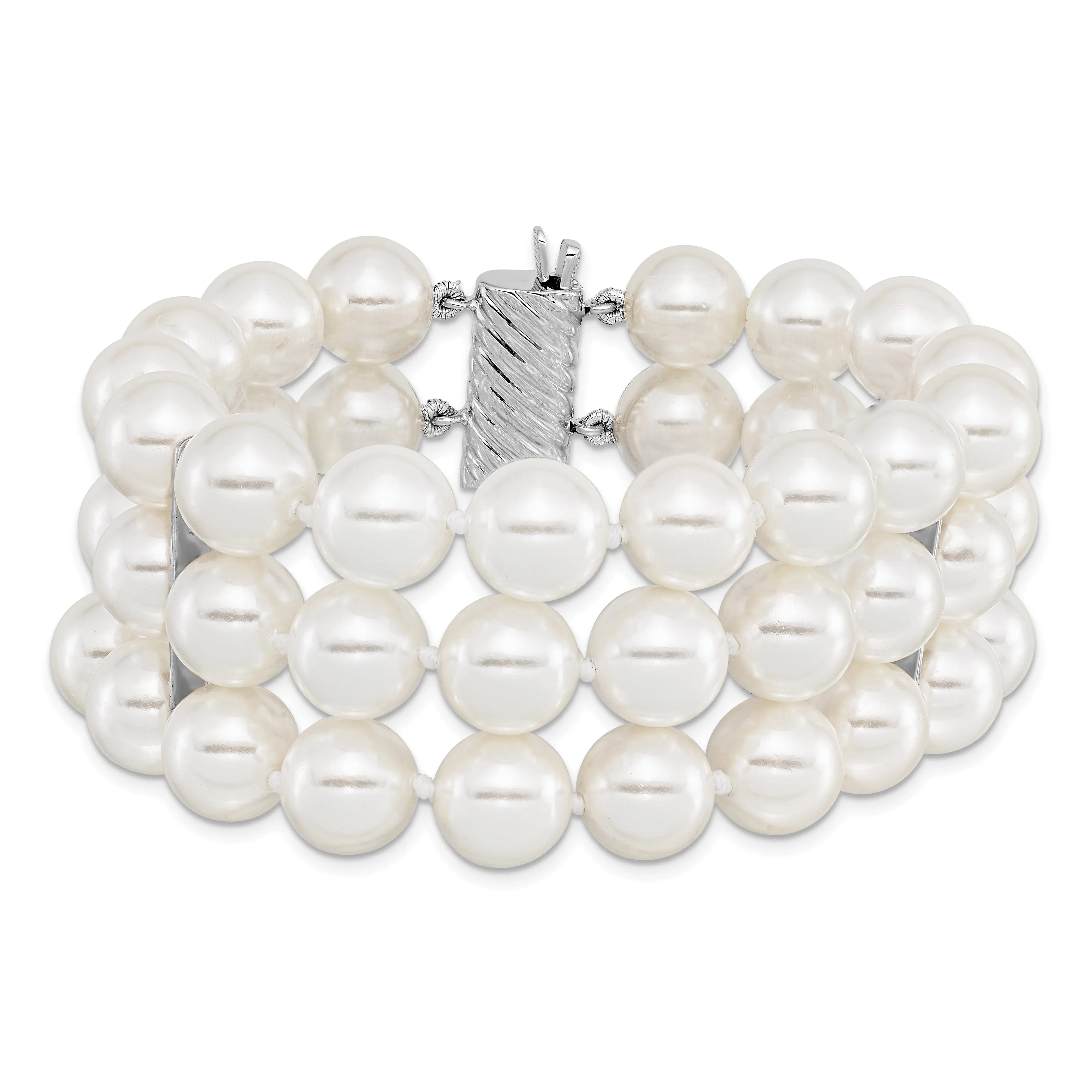 Silver Majestik White Shell Pearl Bead Bracelet