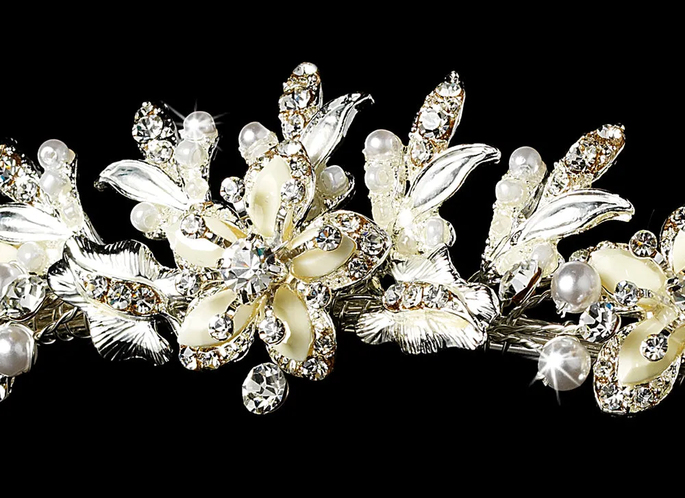 Silver or Gold Ivory Pearl Crystal Wedding Tiara