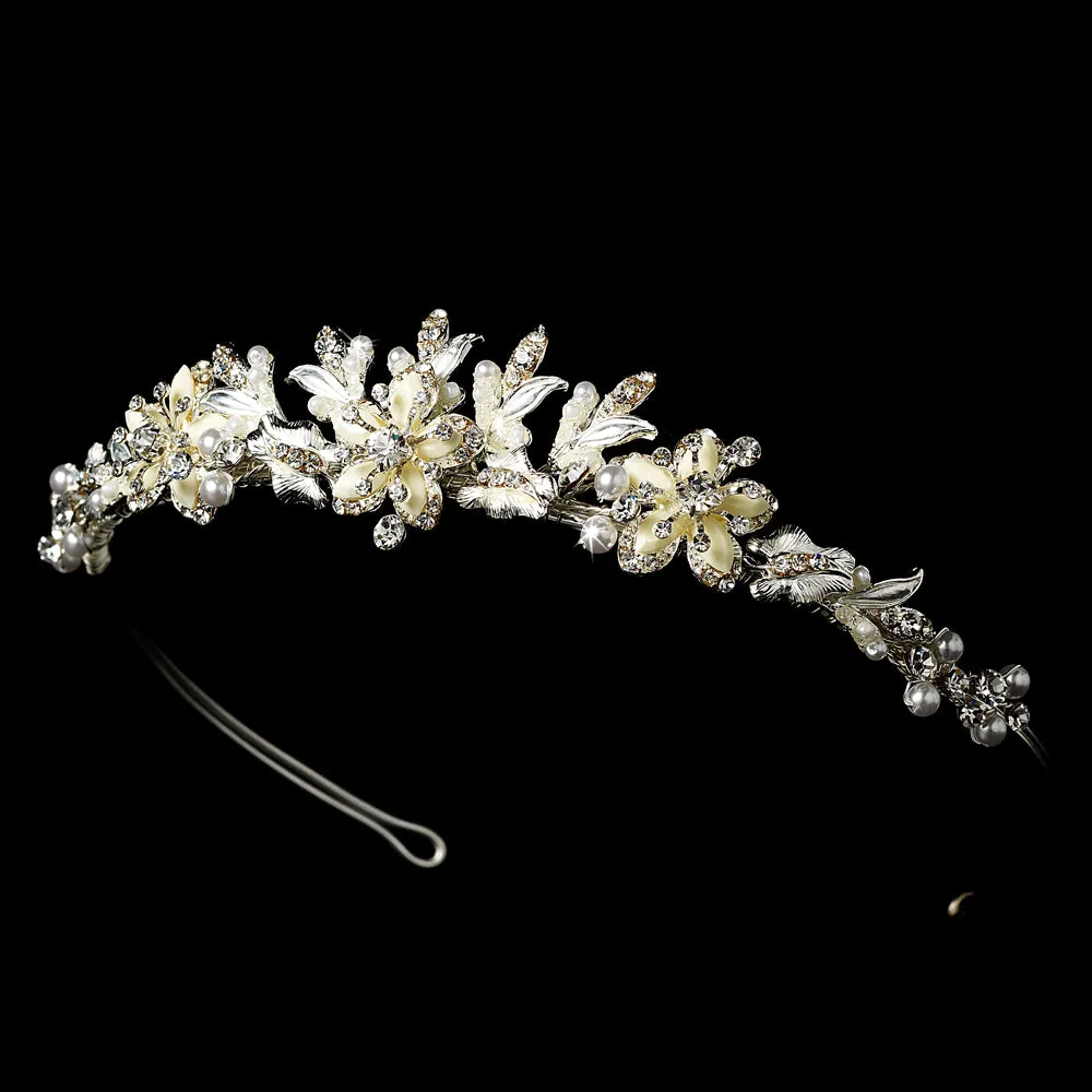 Silver or Gold Ivory Pearl Crystal Wedding Tiara