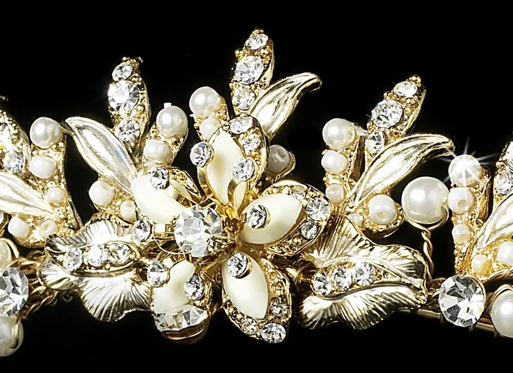 Silver or Gold Ivory Pearl Crystal Wedding Tiara