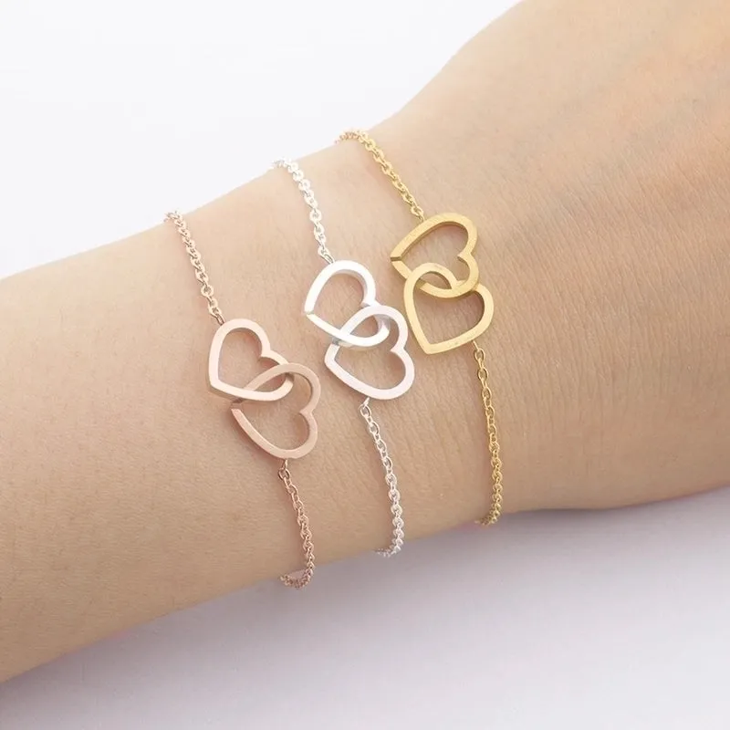 Simple Double Hollow Heart Stainless Steel Bracelet Wholesale Jewelry