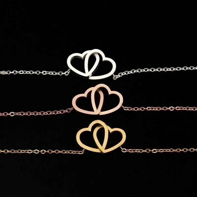 Simple Double Hollow Heart Stainless Steel Bracelet Wholesale Jewelry