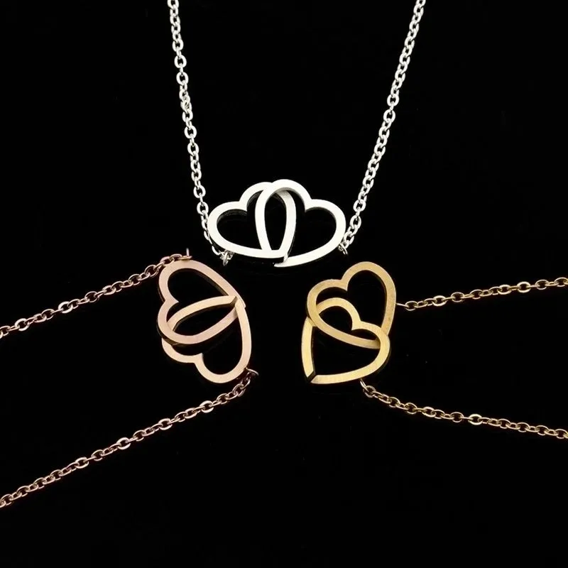 Simple Double Hollow Heart Stainless Steel Bracelet Wholesale Jewelry