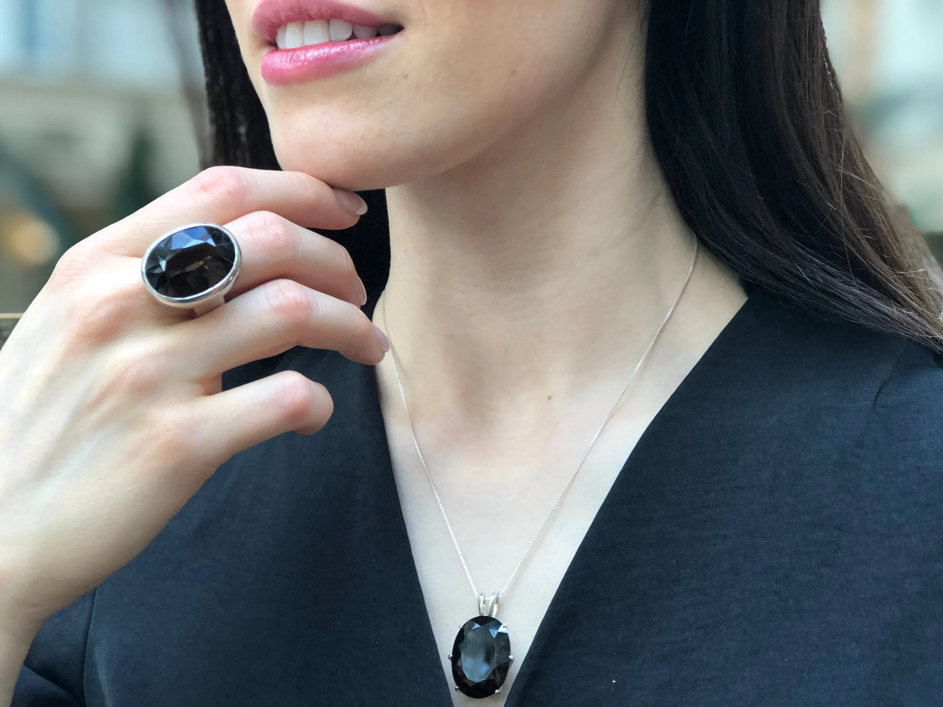 Smoky Topaz Pendant - Large Smoky Topaz Necklace - Natural Smoky Topaz Pendant